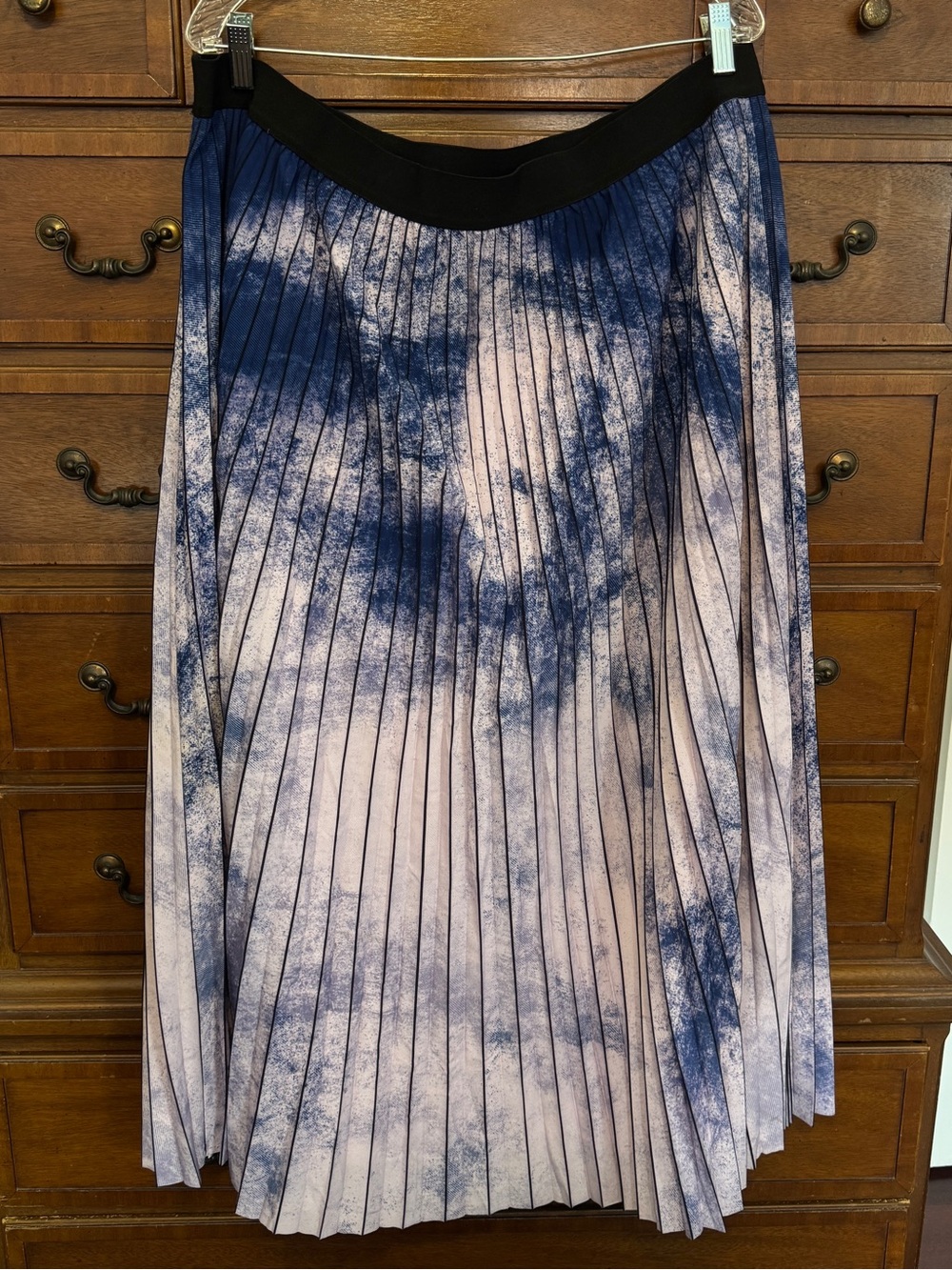 Abstract Watercolor Pleated Maxi Skirt Blue Light Purple Artsy Romantic Modest 3